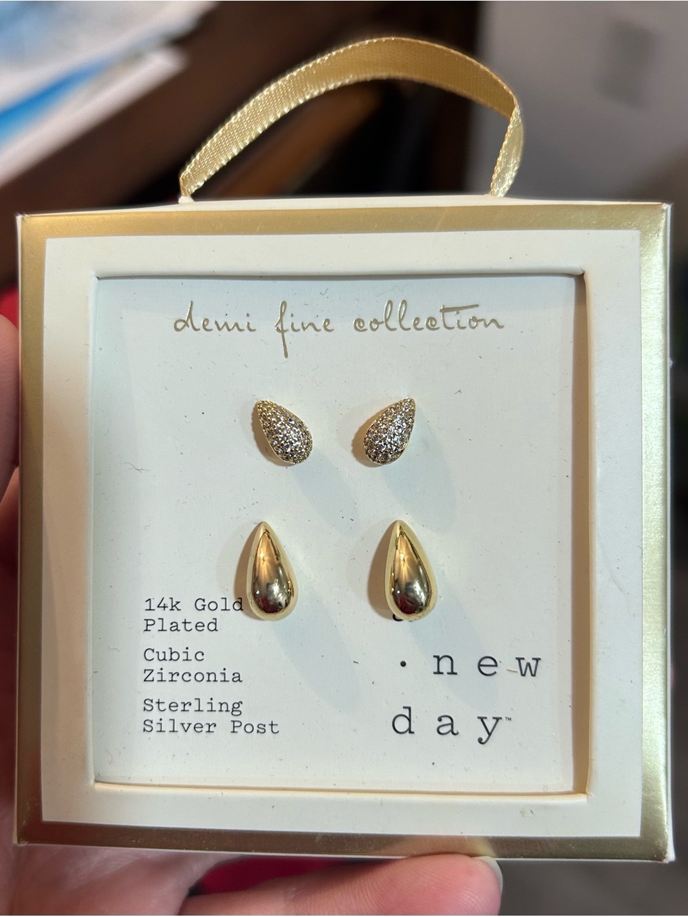 a new day Gold Teardrop and Pave CZ Stud Earring Set